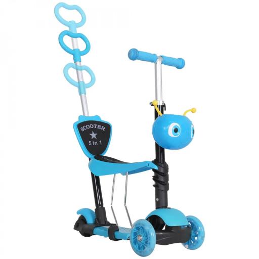  3 en 1 Patinete para Niños de +18 Meses Scooter de 3 Ruedas con Asiento Extraíble Manillar Mango de Empuje Altura Ajustable 62x25x72,5 cm Azul [8]