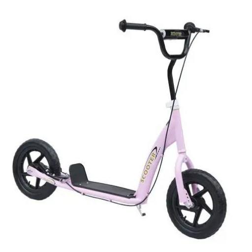 Patinete para Niños de 5-12 Años Scooter de 2 Ruedas Grandes de 12 Pulgadas con Freno y Manillar Ajustable en Altura Carga Máx. 50 kg 120x52x80-88 cm Rosa [1]