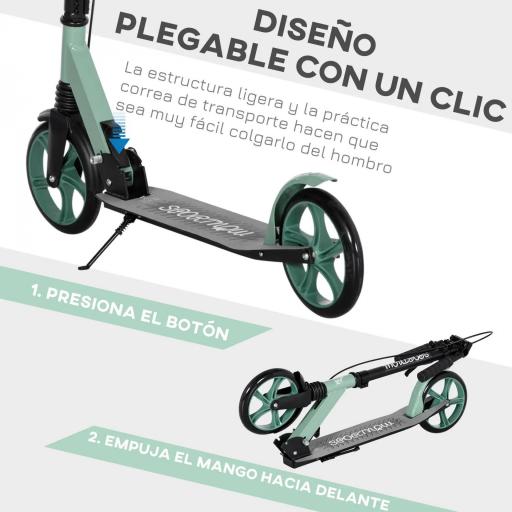 Patinete Plegable para Adultos y Niños de +14 Años Scooter con Manillar Ajustable 91,5x36,5x91-104 cm Verde [10]