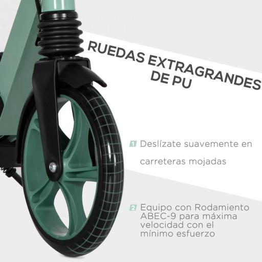 Patinete Plegable para Adultos y Niños de +14 Años Scooter con Manillar Ajustable 91,5x36,5x91-104 cm Verde [2]