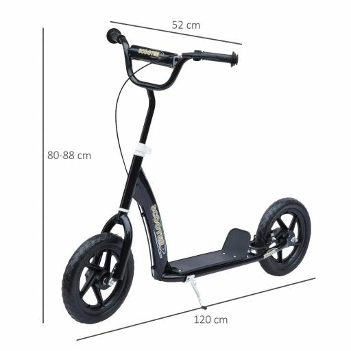 Patinete para Niños de 5-12 Años Scooter de 2 Ruedas Grandes de 12 Pulgadas con Freno y Manillar Ajustable en Altura Carga Máx. 50 kg 120x52x80-88 cm Negro [1]