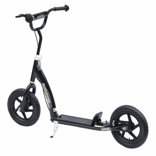Patinete para Niños de 5-12 Años Scooter de 2 Ruedas Grandes de 12 Pulgadas con Freno y Manillar Ajustable en Altura Carga Máx. 50 kg 120x52x80-88 cm Negro [5]