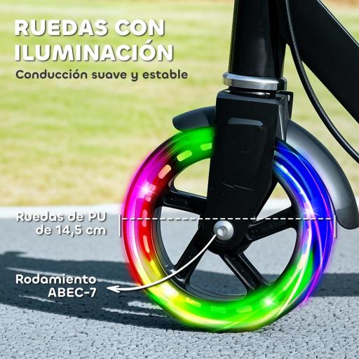 Patinete Plegable para Niños de 3-8 Años de 2 Ruedas con LED Luces Manillar de 4 Altura Ajustable Doble Frenos Negro [4]