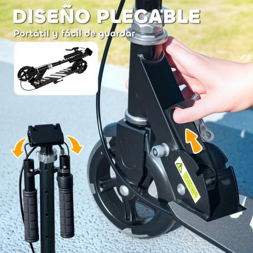 Patinete Plegable para Niños de 3-8 Años de 2 Ruedas con LED Luces Manillar de 4 Altura Ajustable Doble Frenos Negro [6]