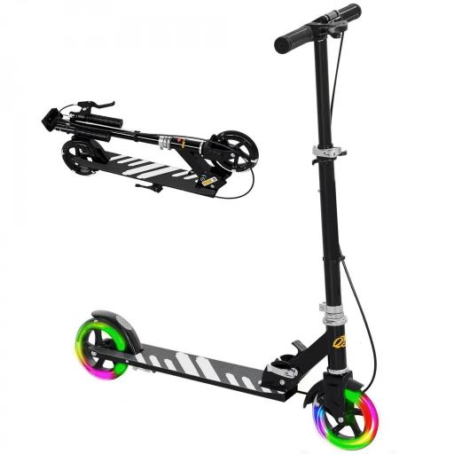 Patinete Plegable para Niños de 3-8 Años de 2 Ruedas con LED Luces Manillar de 4 Altura Ajustable Doble Frenos Negro [9]