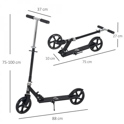 Patinete Plegable para Niños de 7-14 Años Scooter Infantil Manillar Ajustable en Altura de 4 Niveles con Freno 88x37x75-100 cm Negro [5]