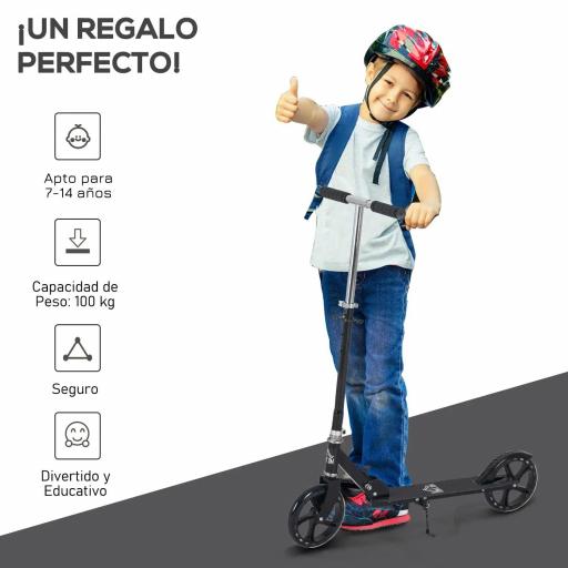 Patinete Plegable para Niños de 7-14 Años Scooter Infantil Manillar Ajustable en Altura de 4 Niveles con Freno 88x37x75-100 cm Negro [1]