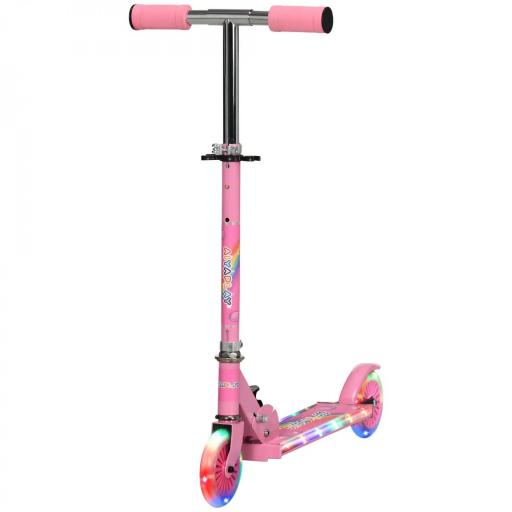 Patinete Infantil Plegable con Luces Música Altura Ajustable Ruedas Brillantes Pedal LED Carga 50kg 67x32x65-78cm Rosa [5]