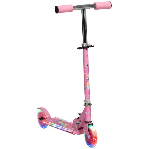 Patinete Infantil Plegable con Luces Música Altura Ajustable Ruedas Brillantes Pedal LED Carga 50kg 67x32x65-78cm Rosa [9]
