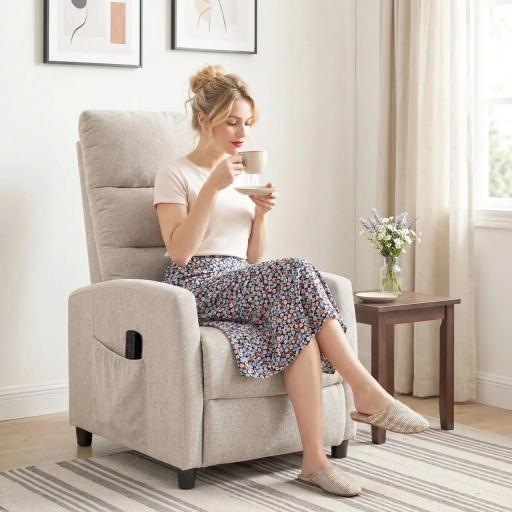 Sillón de Masaje Reclinable con Reposapiés 2 Zonas de Masaje Respaldo Alto Bolsillos Tapizado en Chenilla Crema [6]