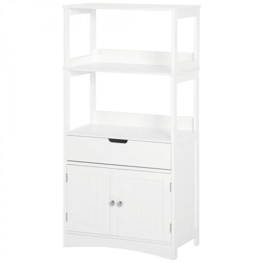 Armario de Baño con 3 Estantes Cajón y 2 Puertas Mueble de Almacenamiento de Suelo Moderno para Cocina Dormitorio Salón 60x33x122,5 cm Blanco [2]