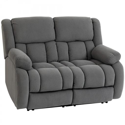 Sillón de 2 Plazas Relax Reclinable Manual Sillón Relax Tapizado en Terciopelo Reposapiés Ajustable Asiento Amplio Gris [9]