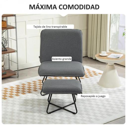 Butaca con Reposapiés Sillón para Lectura con Patas de Acero en Forma de Cruz Gris Oscuro [5]