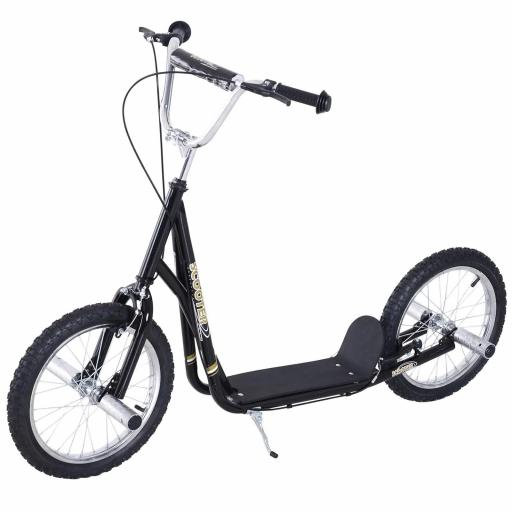 Patinete Scooter para Niños de +5 Años con Neumáticos Inflables Grandes de 16 Pulgadas con Frenos y Manillar Ajustable en Altura 143x58x92-100 cm Negro [2]