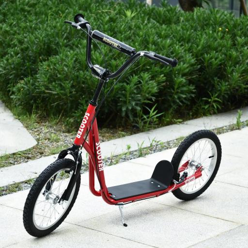 Scooter Patinete para Niños +5 Años y Adolescentes con Manillar Ajustable en Altura 2 Neumáticos de Caucho Inflable con Doble Freno y Ruedas 16" Carga 100 kg 139x58x90-96 cm Rojo