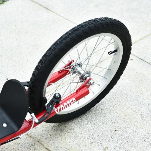 Scooter Patinete para Niños +5 Años y Adolescentes con Manillar Ajustable en Altura 2 Neumáticos de Caucho Inflable con Doble Freno y Ruedas 16" Carga 100 kg 139x58x90-96 cm Rojo [6]