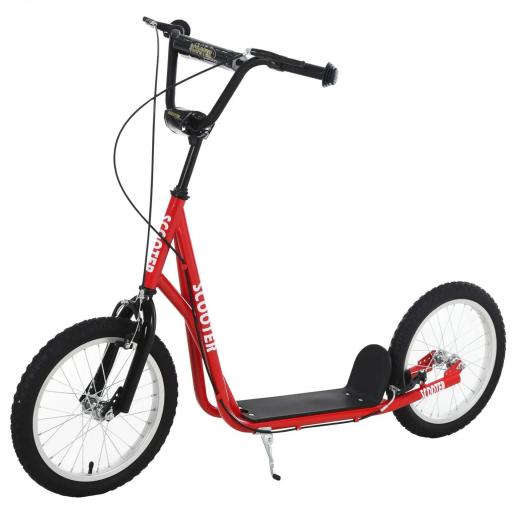 Scooter Patinete para Niños +5 Años y Adolescentes con Manillar Ajustable en Altura 2 Neumáticos de Caucho Inflable con Doble Freno y Ruedas 16" Carga 100 kg 139x58x90-96 cm Rojo [1]