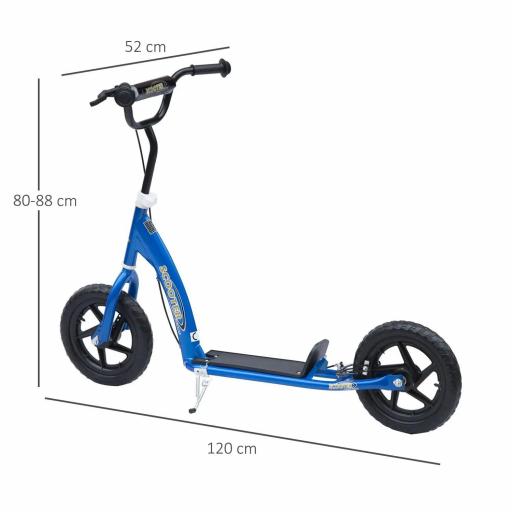 Patinete para Niños de 5-12 Años Scooter de 2 Ruedas Grandes de 12 Pulgadas con Freno y Manillar Ajustable en Altura Carga Máx. 50 kg 120x52x80-88 cm Azul [3]