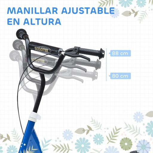 Patinete para Niños de 5-12 Años Scooter de 2 Ruedas Grandes de 12 Pulgadas con Freno y Manillar Ajustable en Altura Carga Máx. 50 kg 120x52x80-88 cm Azul [6]