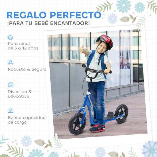 Patinete para Niños de 5-12 Años Scooter de 2 Ruedas Grandes de 12 Pulgadas con Freno y Manillar Ajustable en Altura Carga Máx. 50 kg 120x52x80-88 cm Azul [9]