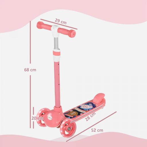 Patinete Infantil Patinete con 3 Ruedas Luces LED Altura Ajustable Carga 25 kg 52x29x63-76 cm Rosa [6]