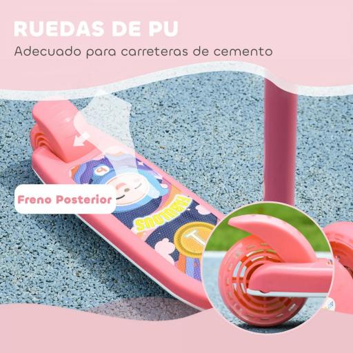 Patinete Infantil Patinete con 3 Ruedas Luces LED Altura Ajustable Carga 25 kg 52x29x63-76 cm Rosa [9]