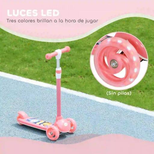 Patinete Infantil Patinete con 3 Ruedas Luces LED Altura Ajustable Carga 25 kg 52x29x63-76 cm Rosa [8]