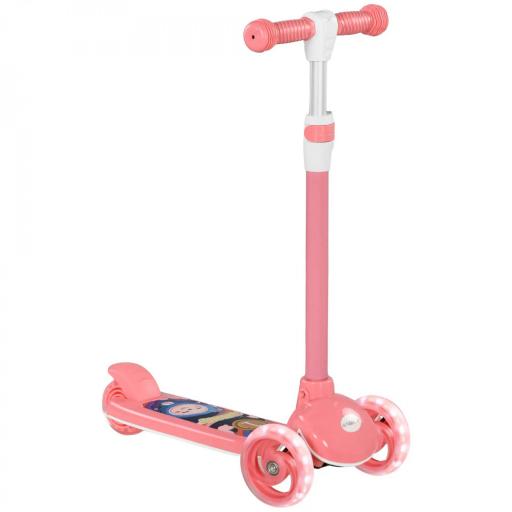 Patinete Infantil Patinete con 3 Ruedas Luces LED Altura Ajustable Carga 25 kg 52x29x63-76 cm Rosa [1]