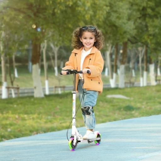 Patinete Plegable para Niños de 3-8 Años de 2 Ruedas con LED Luces Manillar de 4 Altura Ajustable Doble Frenos Blanco