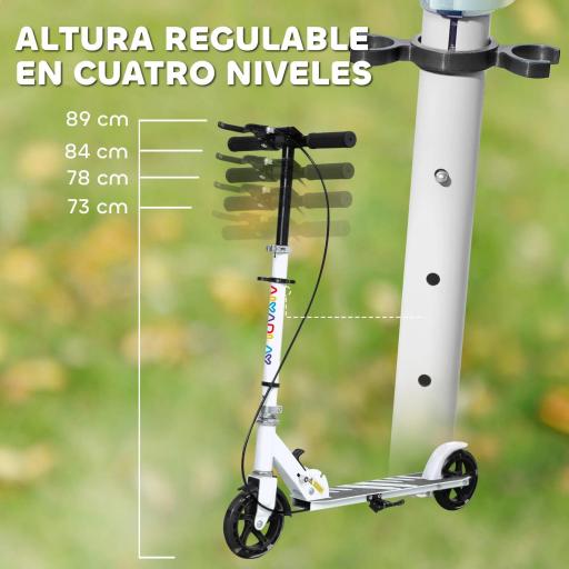 Patinete Plegable para Niños de 3-8 Años de 2 Ruedas con LED Luces Manillar de 4 Altura Ajustable Doble Frenos Blanco [2]