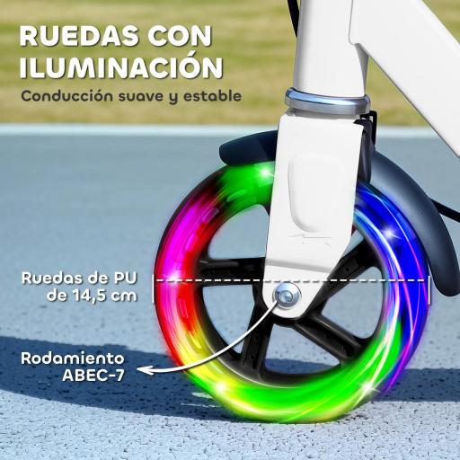 Patinete Plegable para Niños de 3-8 Años de 2 Ruedas con LED Luces Manillar de 4 Altura Ajustable Doble Frenos Blanco [1]