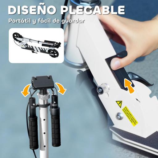 Patinete Plegable para Niños de 3-8 Años de 2 Ruedas con LED Luces Manillar de 4 Altura Ajustable Doble Frenos Blanco [6]