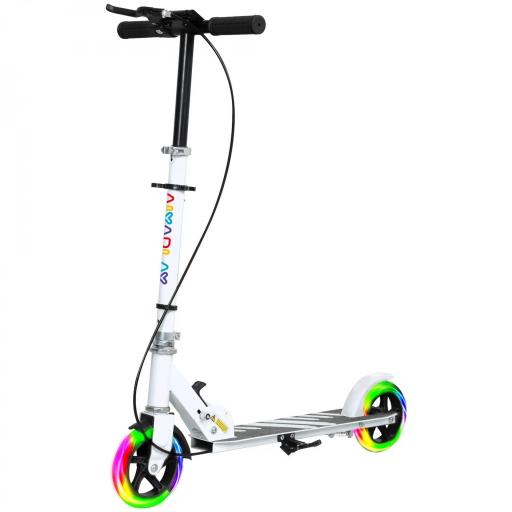 Patinete Plegable para Niños de 3-8 Años de 2 Ruedas con LED Luces Manillar de 4 Altura Ajustable Doble Frenos Blanco [5]