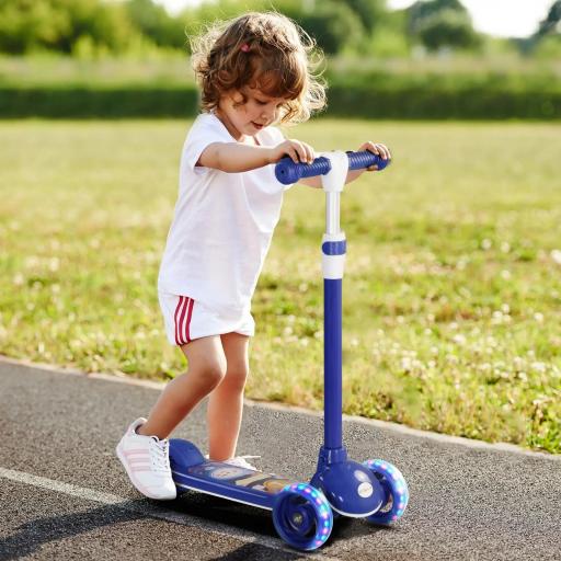 Patinete Infantil Patinete con 3 Ruedas Luces LED Altura Ajustable Carga 25 kg 52x29x63-76 cm Azul