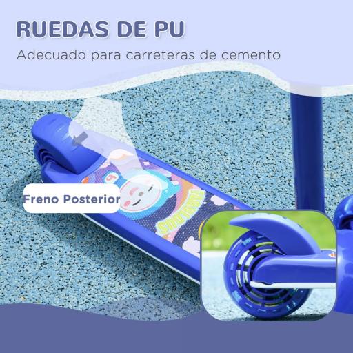 Patinete Infantil Patinete con 3 Ruedas Luces LED Altura Ajustable Carga 25 kg 52x29x63-76 cm Azul [3]