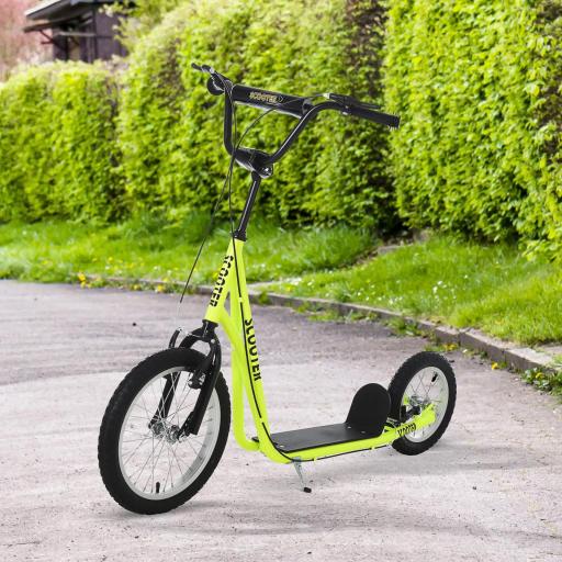 Scooter Patinete para Niños Mayores de 5 Años con 2 Neumáticos de Caucho Inflable con Doble Freno Manillar Ajustable en Altura Soporte 100 kg 135x58x88-94 cm Amarillo