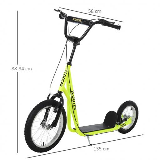 Scooter Patinete para Niños Mayores de 5 Años con 2 Neumáticos de Caucho Inflable con Doble Freno Manillar Ajustable en Altura Soporte 100 kg 135x58x88-94 cm Amarillo [10]