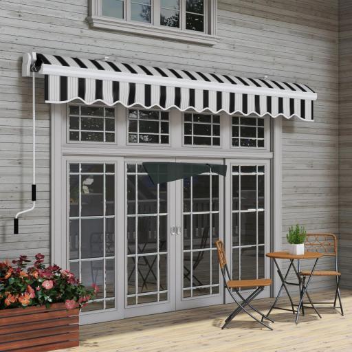 Toldo Manual Retráctil 395x245 cm Ángulo Ajustable Brazo Articulado Anti-UV e Impermeable Montaje a Pared Azul y Blanco [3]