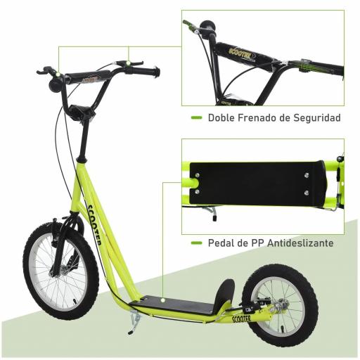 Scooter Patinete para Niños Mayores de 5 Años con 2 Neumáticos de Caucho Inflable con Doble Freno Manillar Ajustable en Altura Soporte 100 kg 135x58x88-94 cm Amarillo [3]