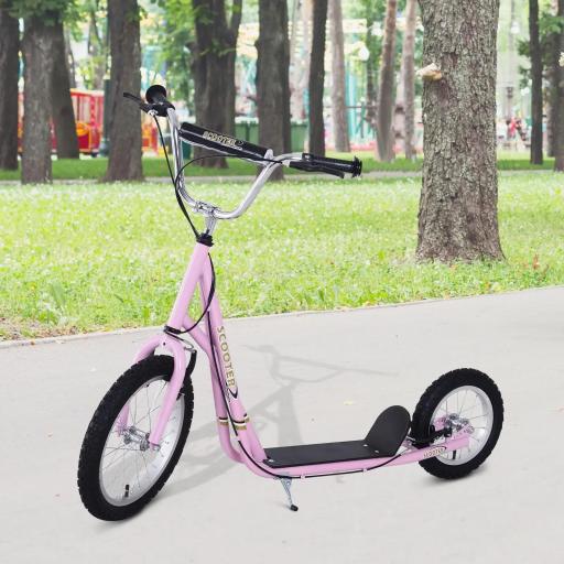 Patinete para Niños Mayores de 5 Años Scooter de 2 Ruedas Grandes con Doble Freno y Manillar Ajustable en Altura para Adolescentes Adultos 135x58x92-100 cm Rosa