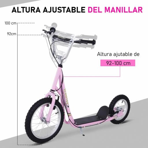Patinete para Niños Mayores de 5 Años Scooter de 2 Ruedas Grandes con Doble Freno y Manillar Ajustable en Altura para Adolescentes Adultos 135x58x92-100 cm Rosa [4]
