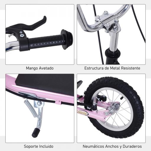 Patinete para Niños Mayores de 5 Años Scooter de 2 Ruedas Grandes con Doble Freno y Manillar Ajustable en Altura para Adolescentes Adultos 135x58x92-100 cm Rosa [8]