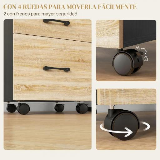Cajonera de Oficina Mueble Archivador con Ruedas y Cajones y Barra Colgante para Archivos 40x42x65 cm Roble y Negro [4]