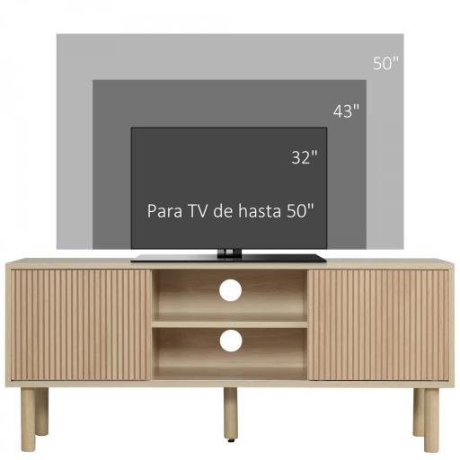 Mesa de TV con Puertas Correderas Estantes Abiertos Orificios para Cables para Televisión hasta 50 Pulgadas Natural [4]