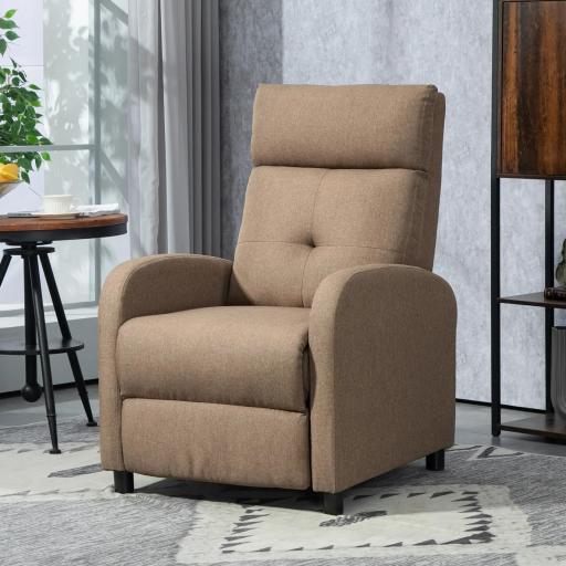 Sillón Reclinable Manual Sofá Individual con Reclinación hasta 155º Carga 150 kg Marrón