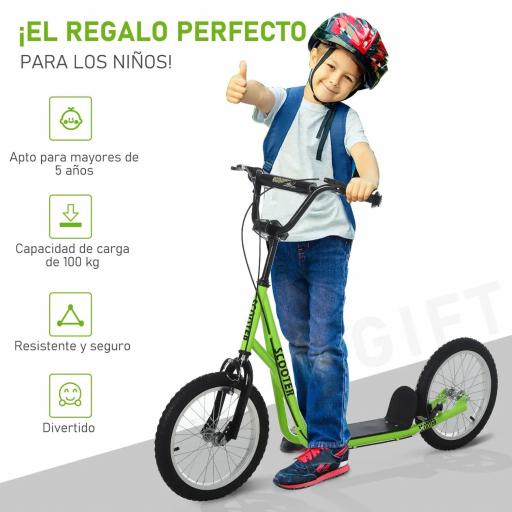 Patinete Infantil Patinete con 2 Ruedas Manillar Ajustable en Altura y Doble Freno Carga 100 kg 139x58x90-96 cm Verde [6]