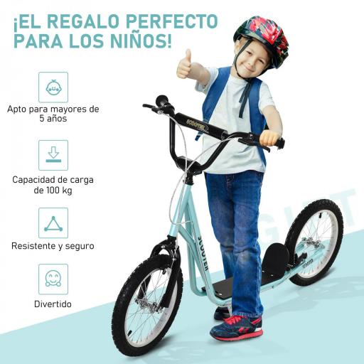 Patinete Infantil Patinete con 2 Ruedas Manillar Ajustable en Altura y Doble Freno Carga 100 kg 139x58x90-96 cm Azul [7]