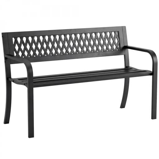 Banco de Jardín Exterior de 2 Plazas con Asiento Listonado Reposabrazos y Marco de Acero 119x50x75 cm Negro [9]