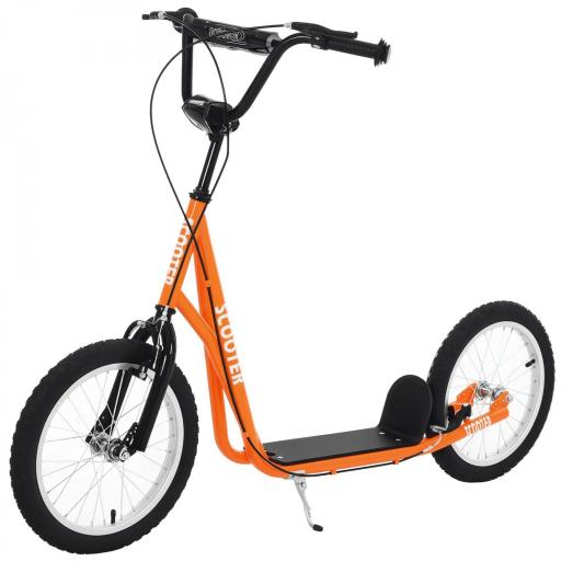 Scooter Patinete para Niños +5 Años y Adolescentes con Manillar Ajustable en Altura 2 Neumáticos de Caucho Inflable con Doble Freno y Ruedas 16" Carga 100 kg 139x58x90-96 cm Naranja [6]