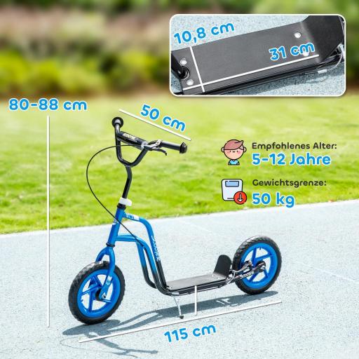 Patinete scooter para niños con manillar ajustable, ruedas grandes, soporte de estacionamiento, freno de mano, para niños de 5 a 12 años, Azul [1]